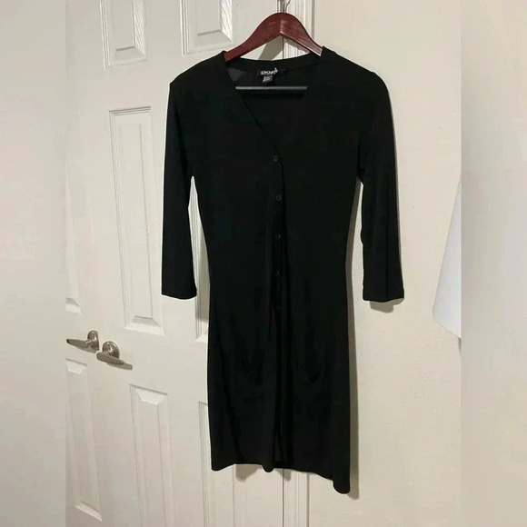 DKNY Longline V-neck Button-Down Cardigan size 4 ptp black - Picture 1 of 14